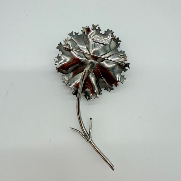 Vintage Giovanni Silver-Tone Sculptural Carnation‎ Flower Brooch - Picture 4 of 8